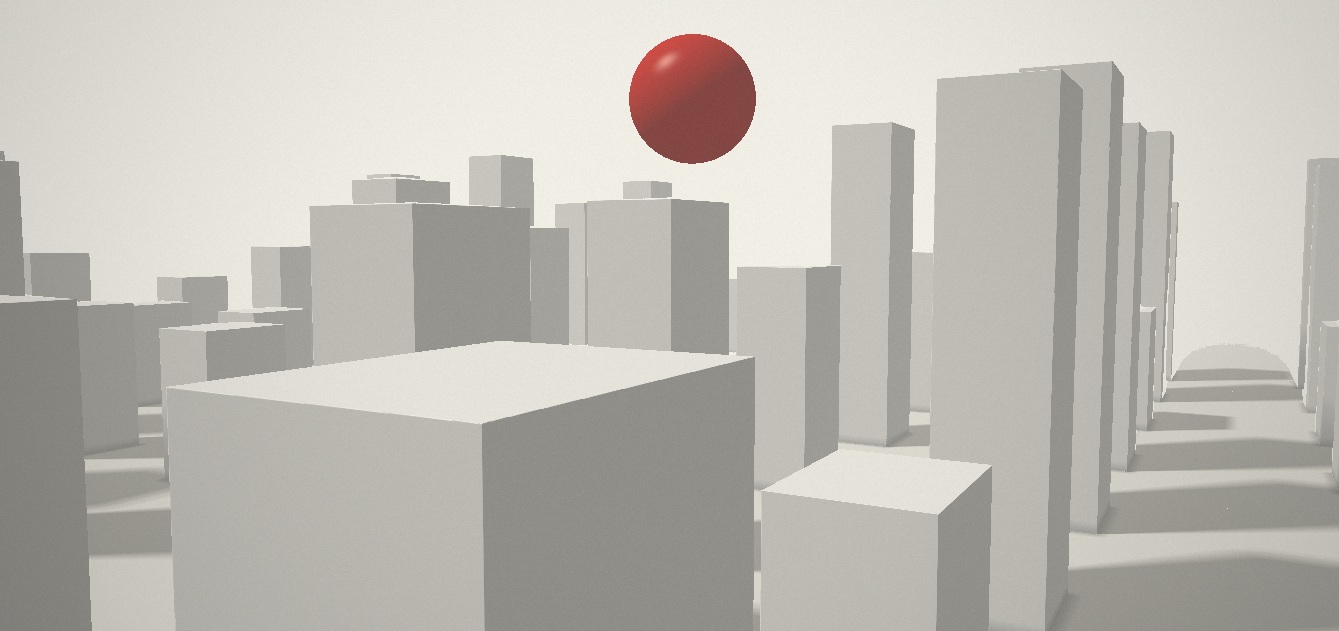 A pale colonnade under a red sun, the first frame of an original code film